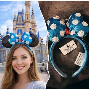 Minnie Sequin Disney Mickey Ears Headband polka dot NEW